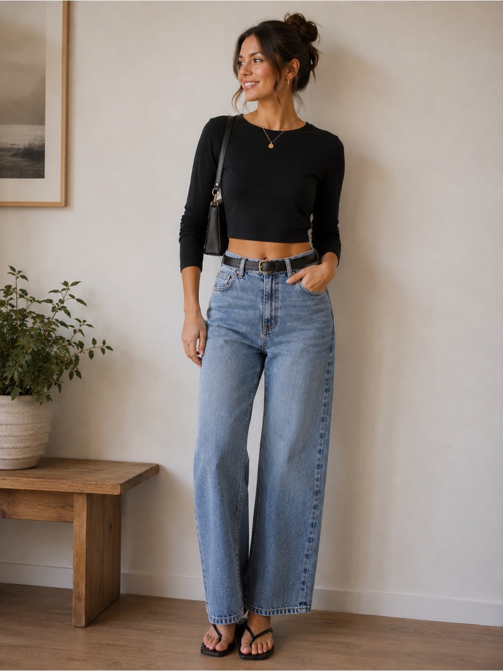 Pink Republic Black Long Sleeve Crew Crop Top